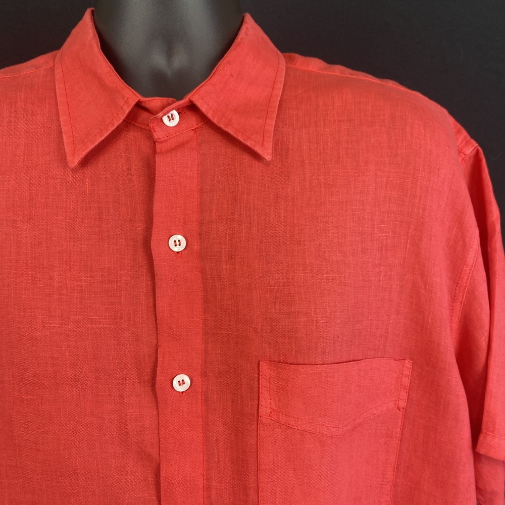 John P Greece Coral 100% Linen Mens Button Up XL Sophisticated Beach Tropical